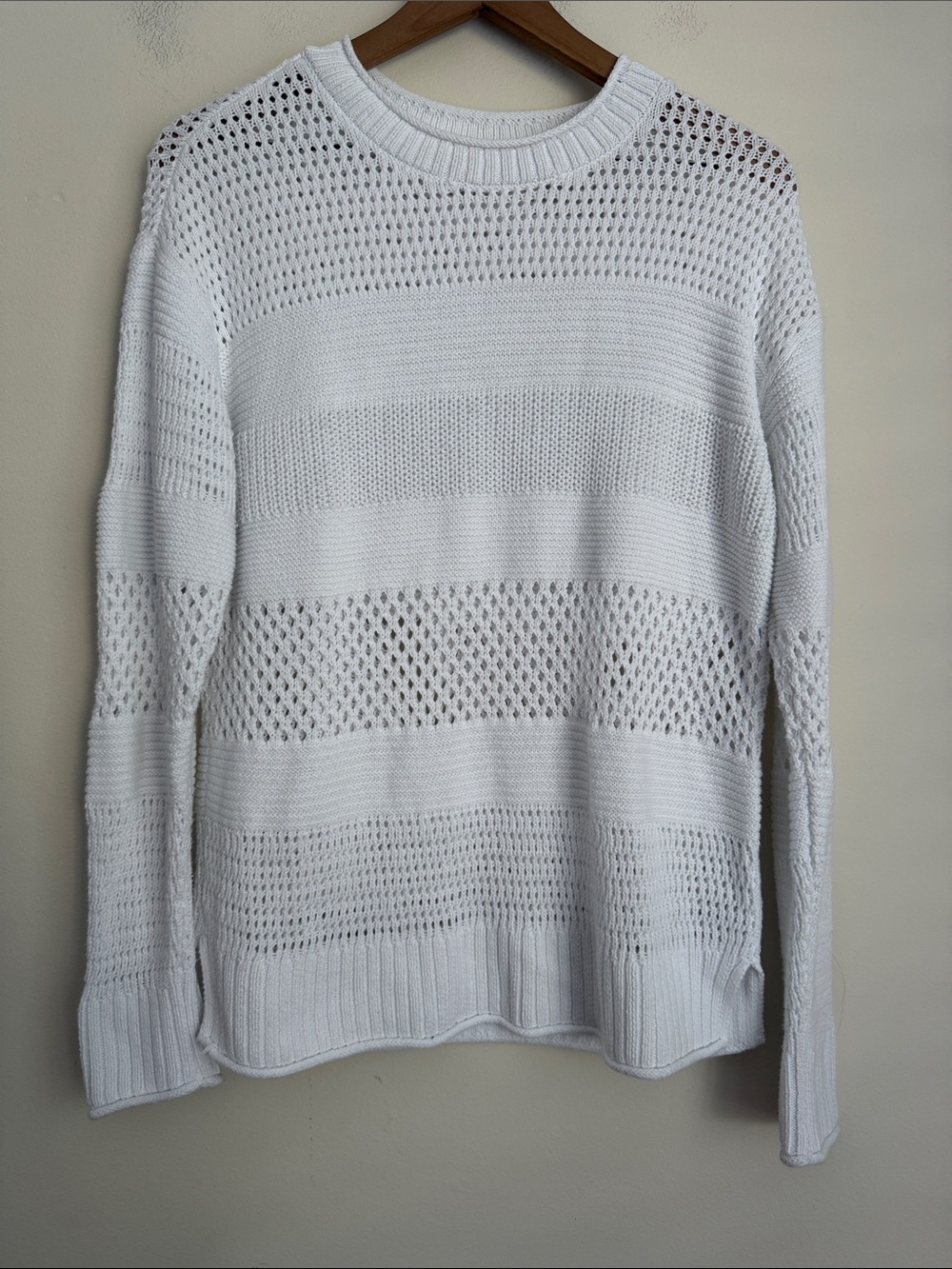 Haven Well Within Organic Cotton Open Stitch Crewneck Sweater white S - Picture 2 of 8